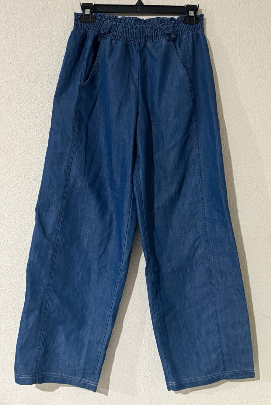 Deja Bleu Premium Women's Petite PM Blue Denim Pull-On Pants Straight Leg 27"